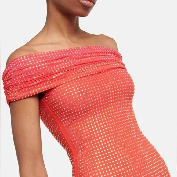 Self Portrait Off Shoulder Rhinestone Embellished Midi Dress - 2 - Picture 3 of 13